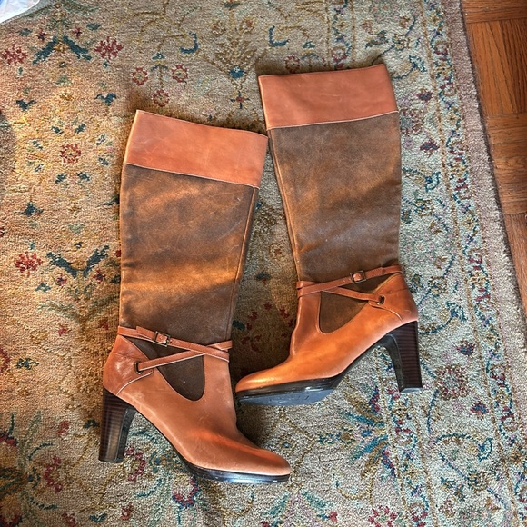 LAUREN RALPH LAUREN MISA Brown Leather Suede Knee High Boots - Picture 7 of 16